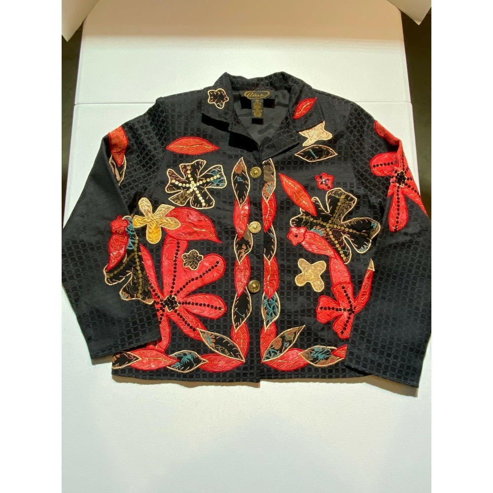 Alex Ku Jacket Vintage Large Floral Embroidered Sequins Art to Wear Sz P Med